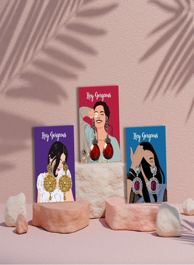 D2C Card Stock 300 GSM Thick Jewelry Display Tag Cards � Elegant Packaging for Earrings, Necklaces, & Accessories | Long-Lasting, Women Illustration Print 020 | Pack of 105 - Image 3